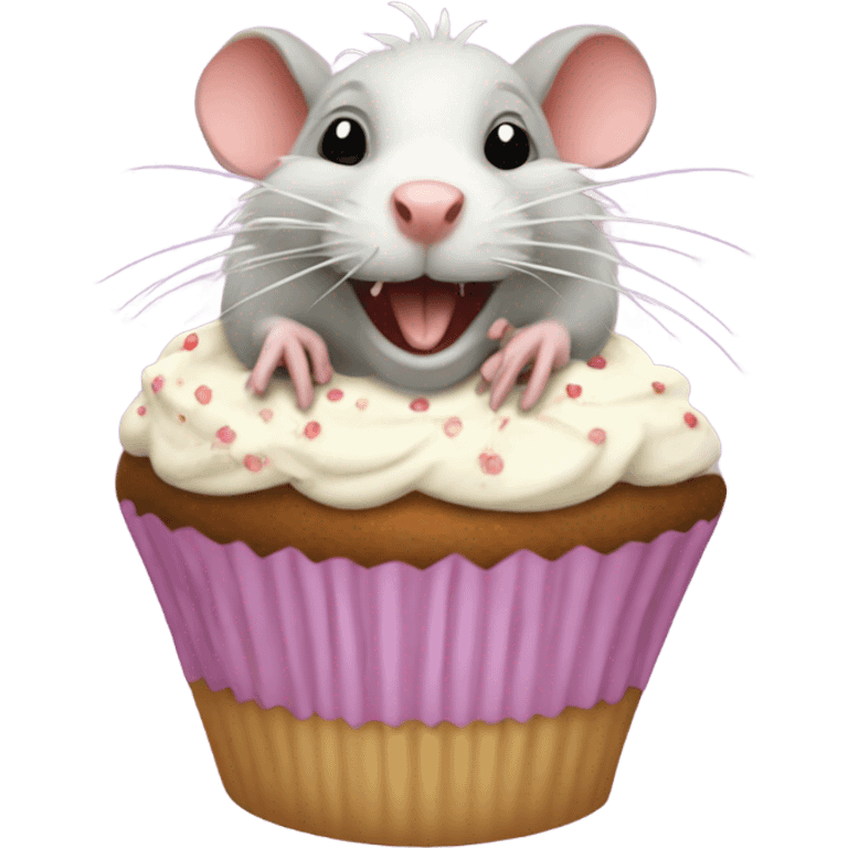 A ugly Rat in a cupcake while eating the cupcake  emoji