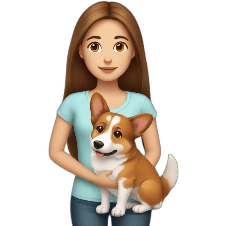 girl with long brown hair with corgi emoji