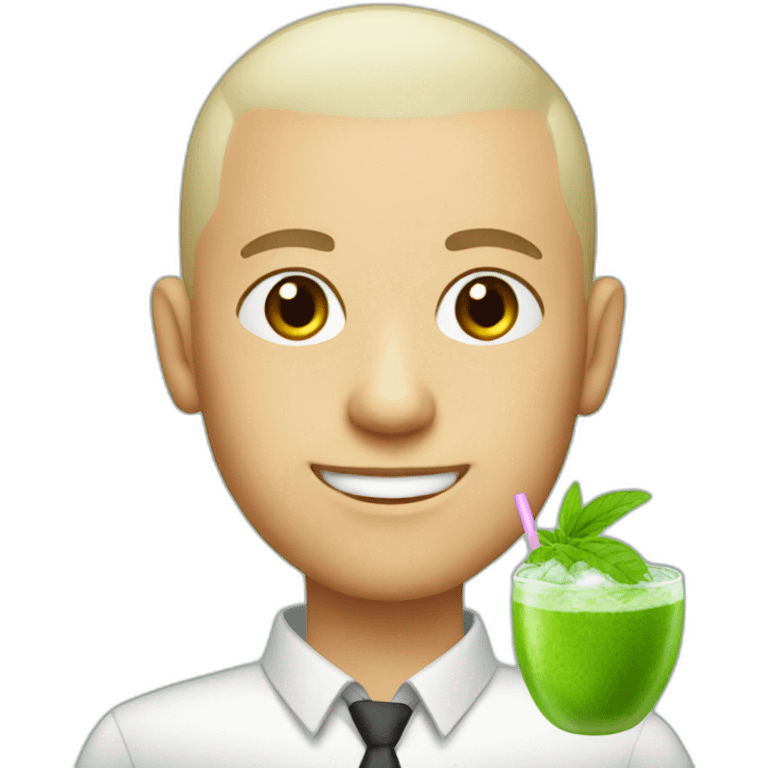 shaved hair boy teacher with mojito emoji