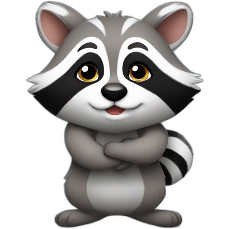 raccoon in front pf bunny hug emoji