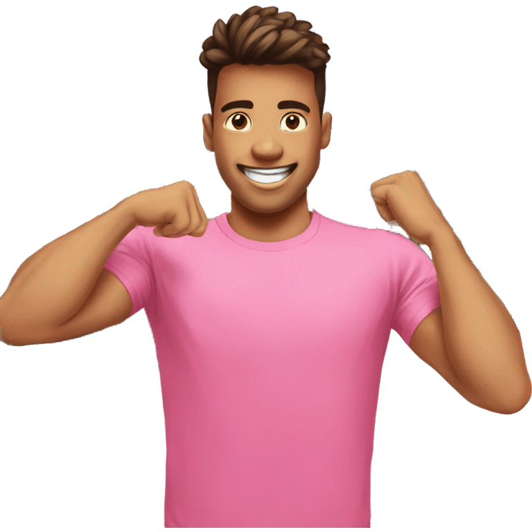 Boy in Pink T shirt clicking picture in gym emoji