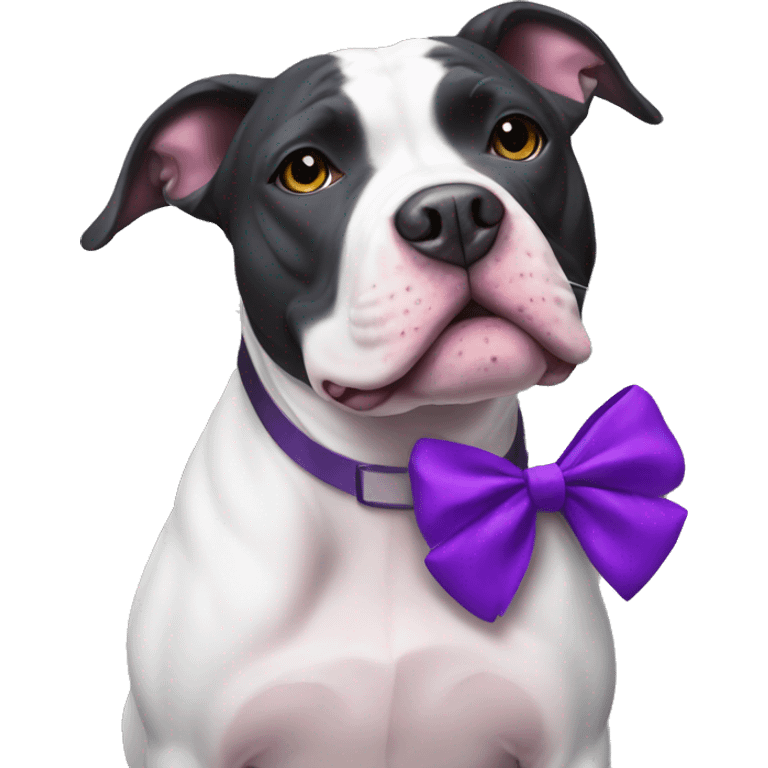 black and white pitbull with a purple bow emoji