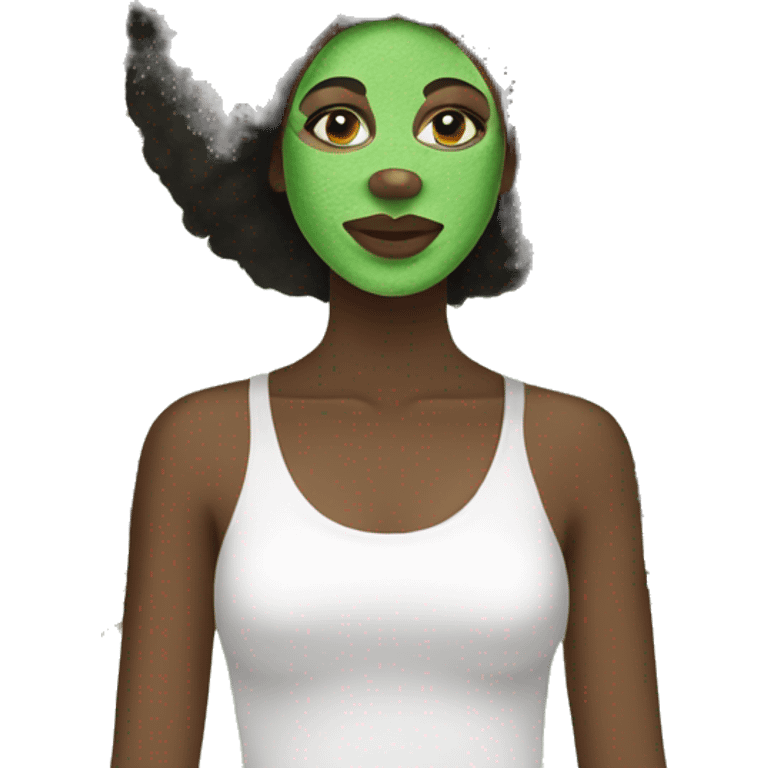 a woman with a black afro putting a green clay mask on her face emoji