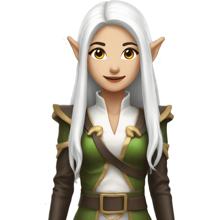 Asian feminine full body slim long white hair elf leather costume emoji