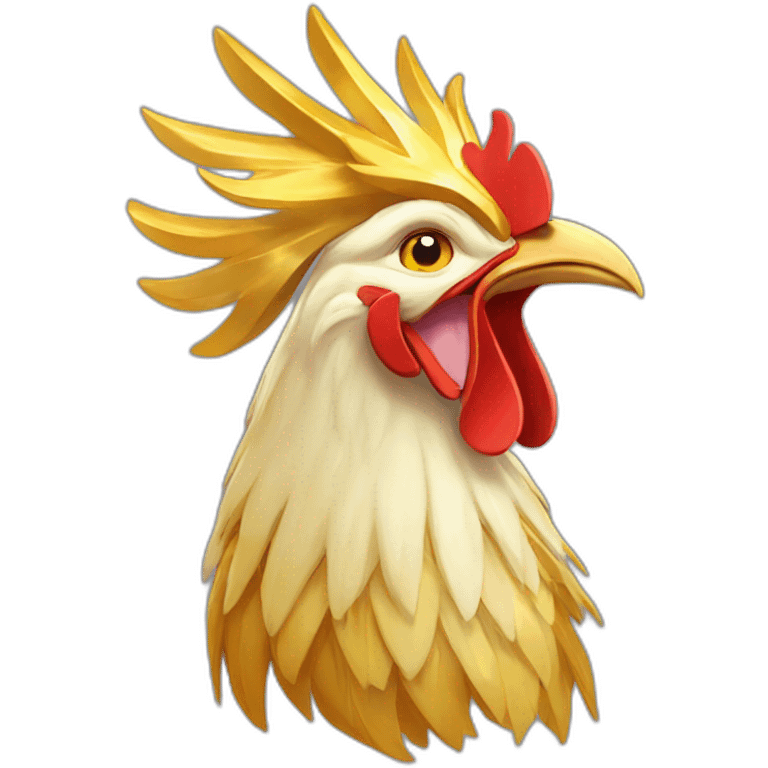 proud and howling golden phoenix rooster with a golden crown on its head emoji