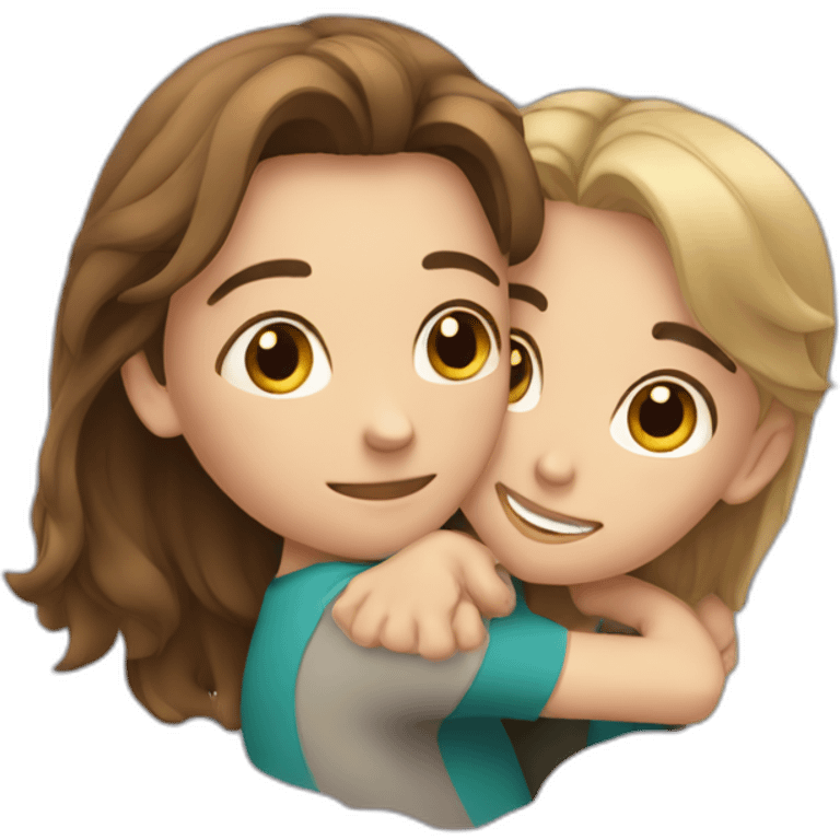 A fair completion girl with mid length hair hugging a boy with fair complexion  emoji