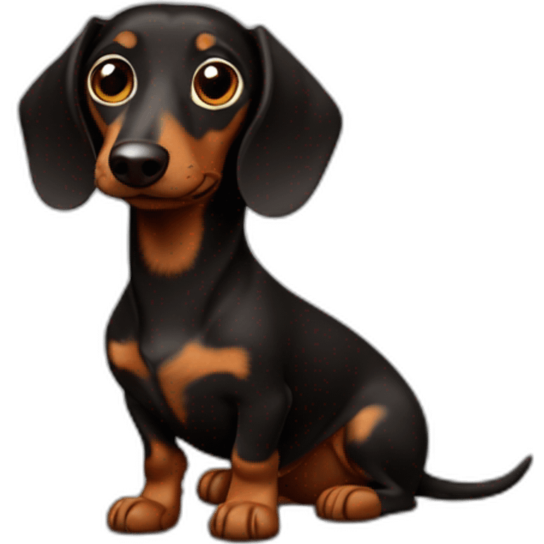 A Black and Chocolate Dachshund looking curious with its ears perked up. emoji