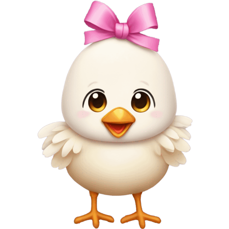 Cute chicken with pink bow emoji