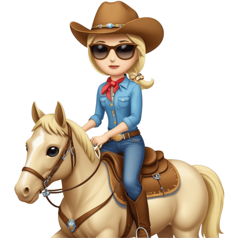 Cowgirl with sunglasses riding a horse  emoji