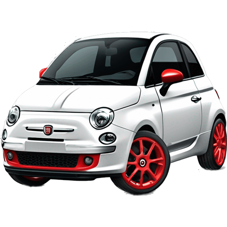 Fiat 500 abarth 2008 blanche , avec une bande latéral rouge et rétroviseur rouge. Jante chromé pétale  emoji