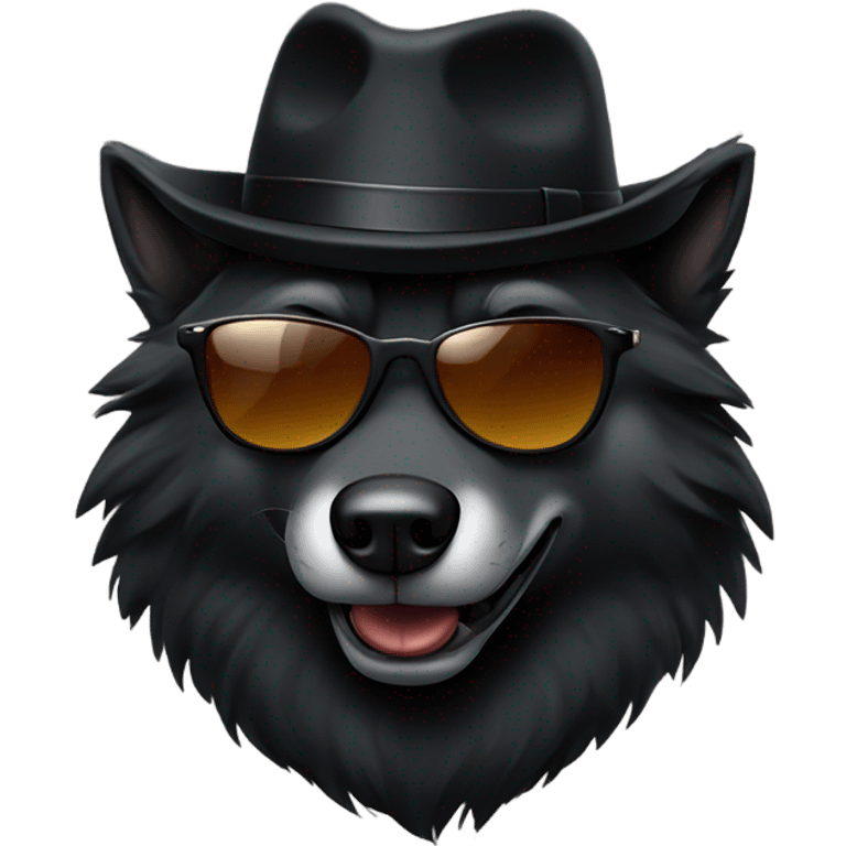 A black wolf with a fedora own smoking a cigar and sunglasses￼ emoji