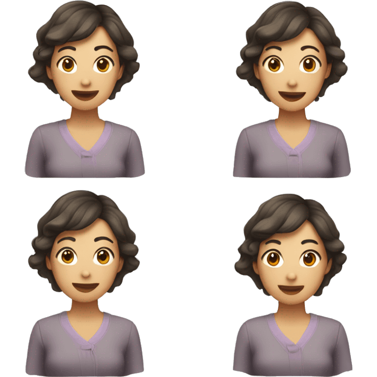 Asian American woman brown wavy short hair having fun emoji