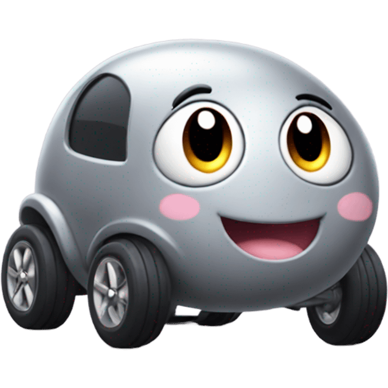 Metal cute mad Kirby Gray ball driving on car wheels with mad eyebrows game emoji