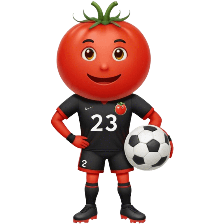 Tomato wearing a black soccer uniform with number 23 on it emoji