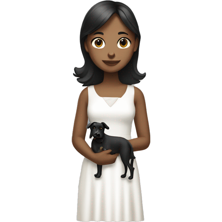 girl in white dress with black dog emoji