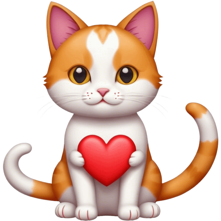 tri-colored cat with a heart in its paws emoji