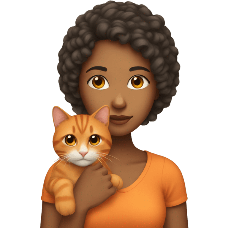 a mixed girl holding an orange cat emoji