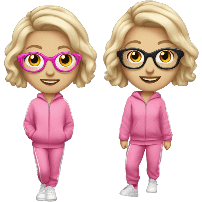 dancing-fair-haired-white-girl-pink-oversize-tracksuit wearing glasses  emoji