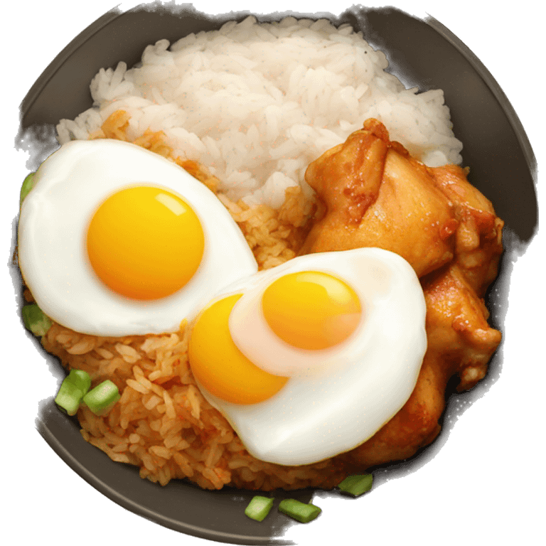 chicken thigh rice bowl with two eggs emoji