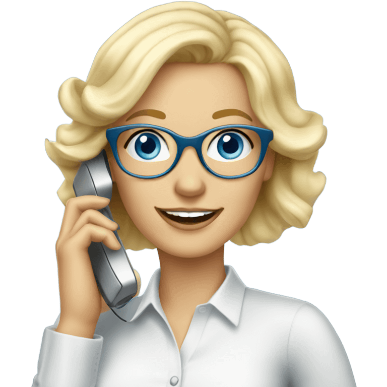  Elegant real blonde lady with glasses happy blue eyes talking on a cell phone  emoji