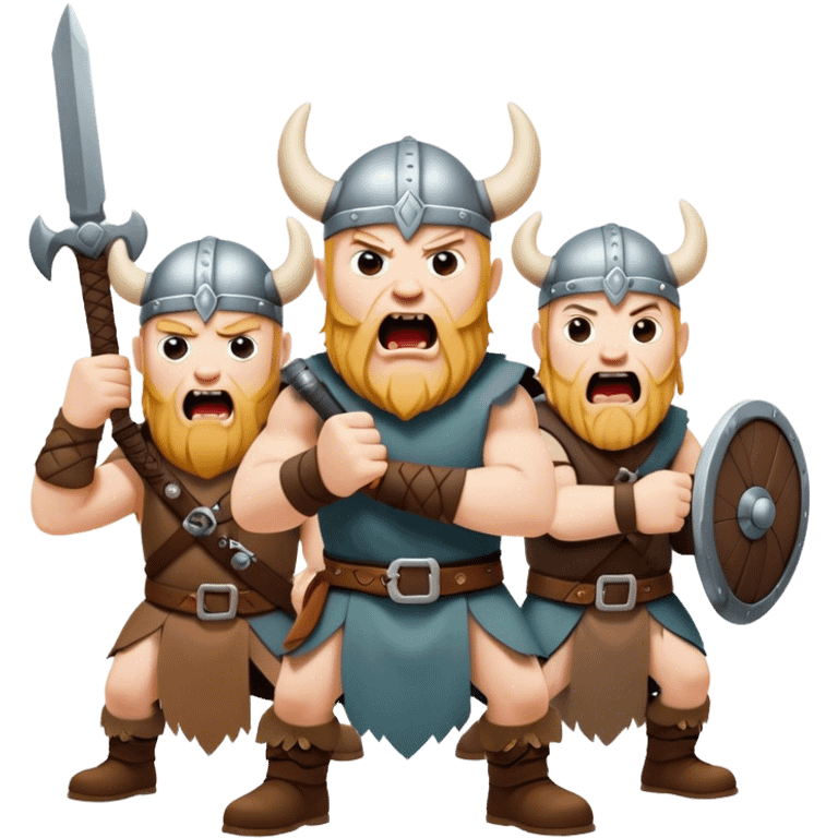 three Vikings are screaming, weapons in their hands
realistic emoji