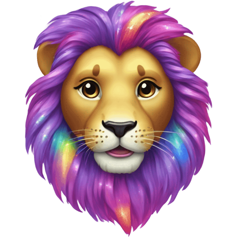 Lisa frank lion with glitter rainbow mane emoji