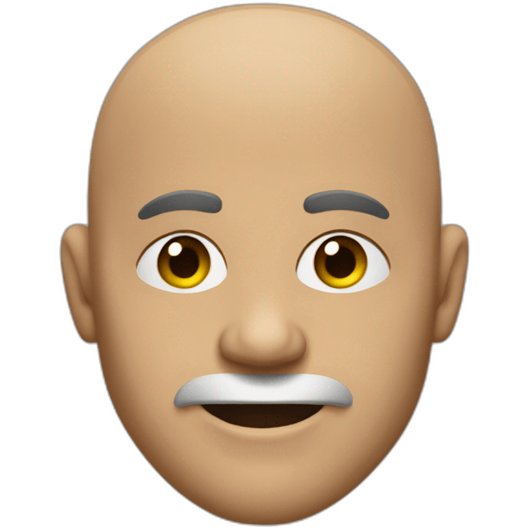 muscular bald man in black straight face emoji