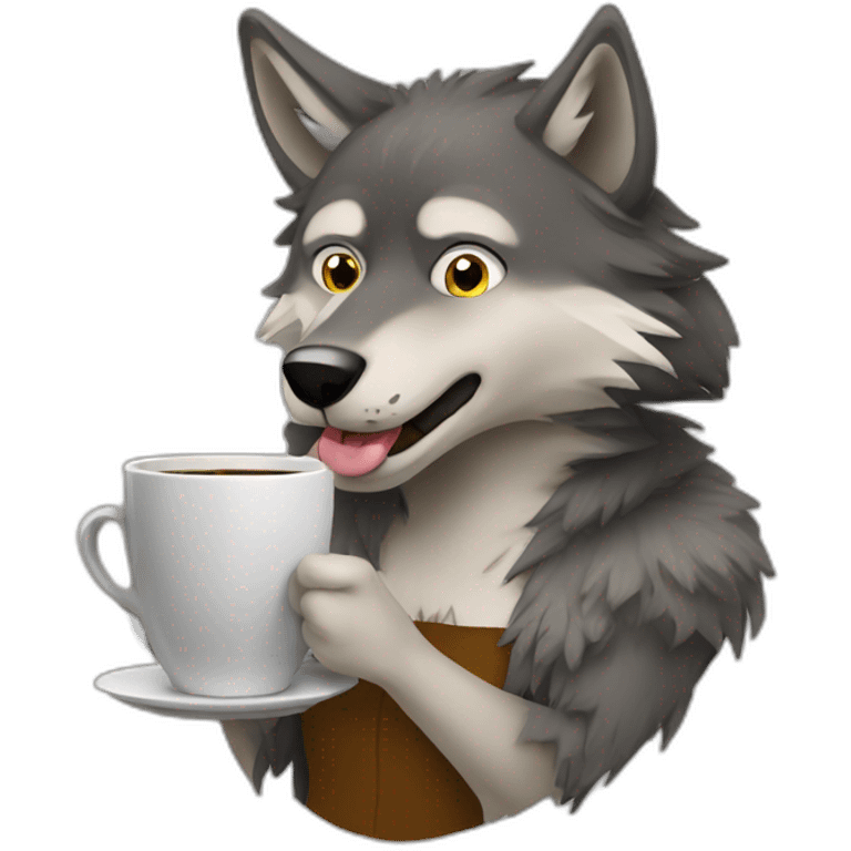 wolf drinking coffee emoji