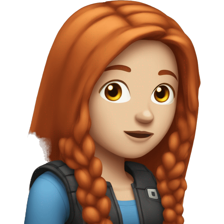 Adult female gamer with long straight red hair, blue eyes and freckles. emoji