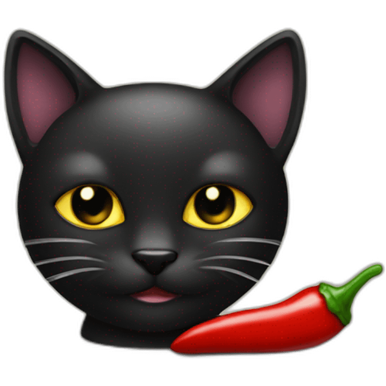 Black Cat eat chili pepper emoji