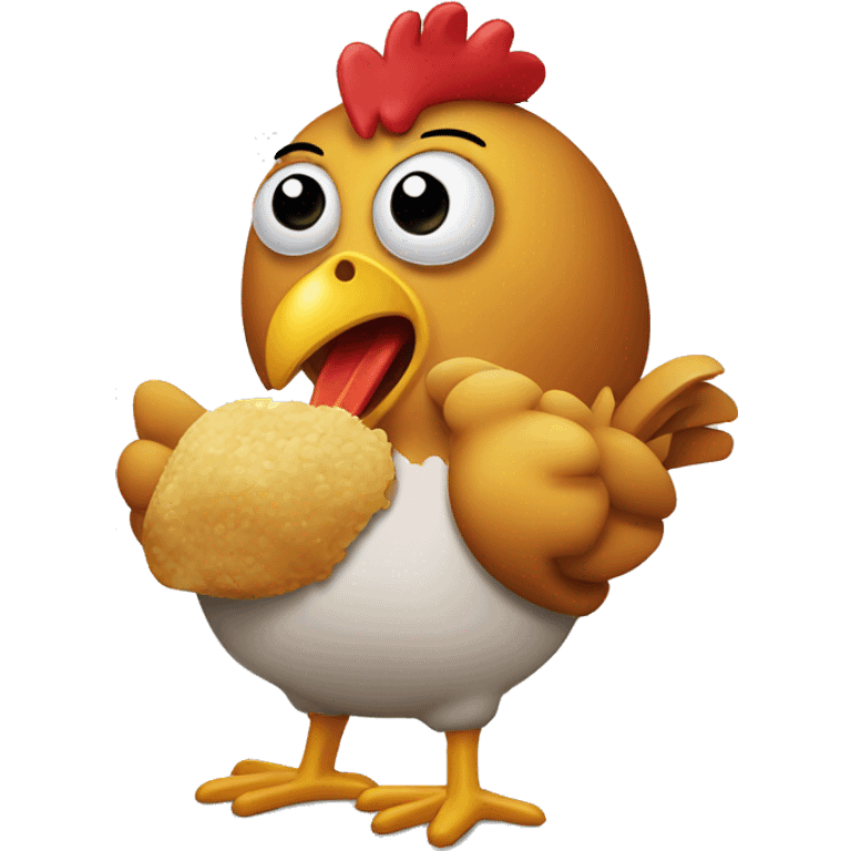 Un pollo comiendo pollo emoji