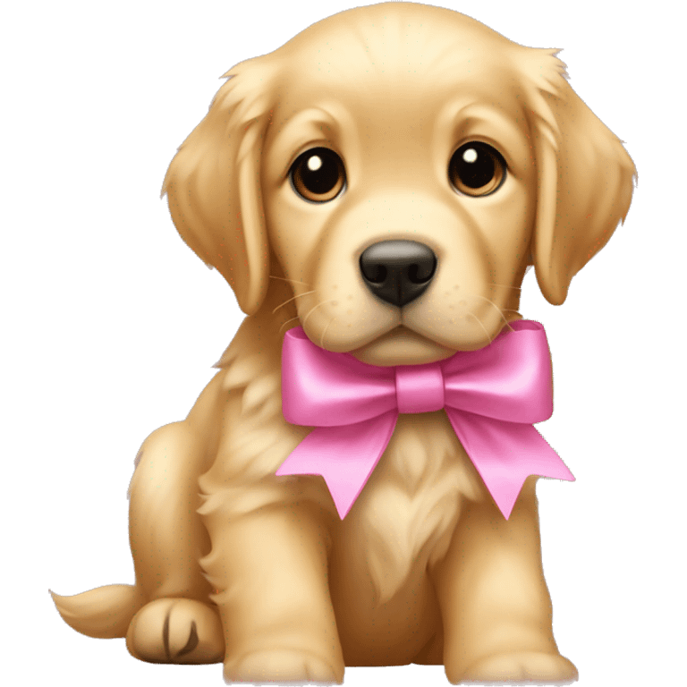 golden retriever puppy with a pink bow  emoji