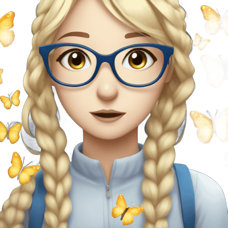 gorgeous anime lady with blue eyes and glasses butterflies and beautiful blonde hair emoji