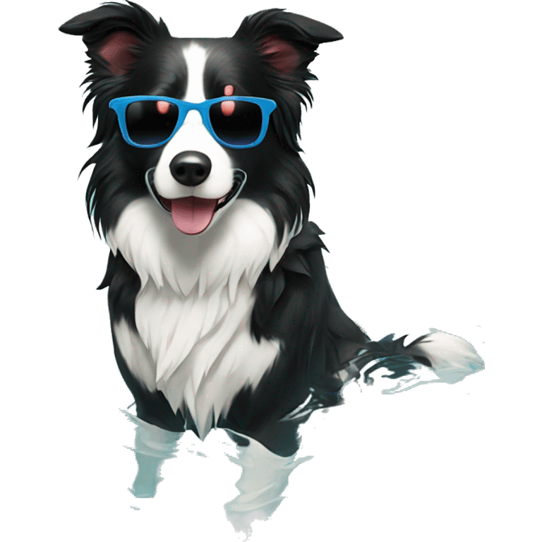 Border collie dog with sunglasses in the pool emoji