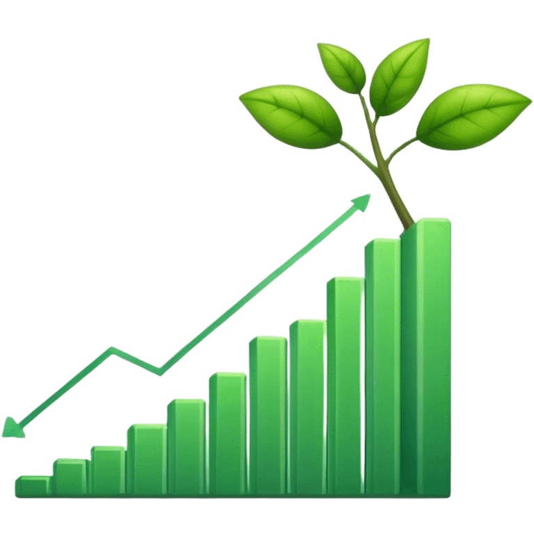 Cinematic realistic 2d green growing graph emoji