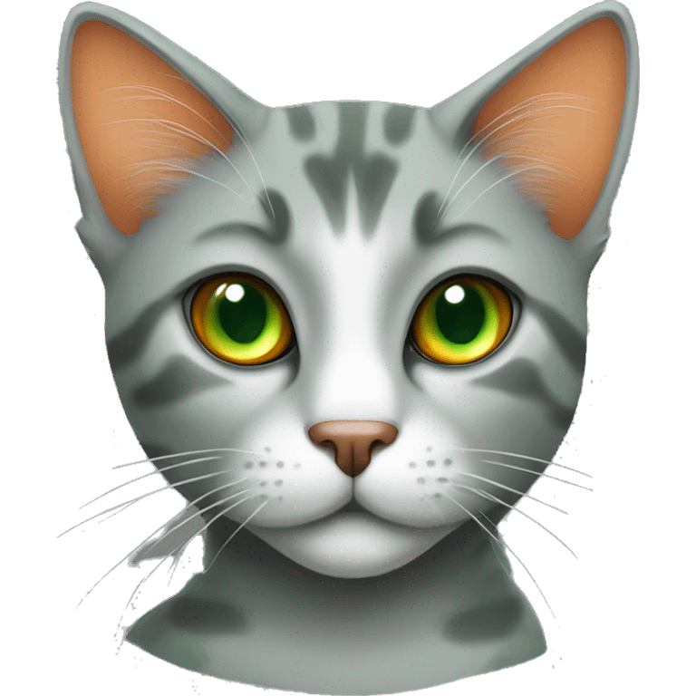 Green eyed cat grey and orange emoji