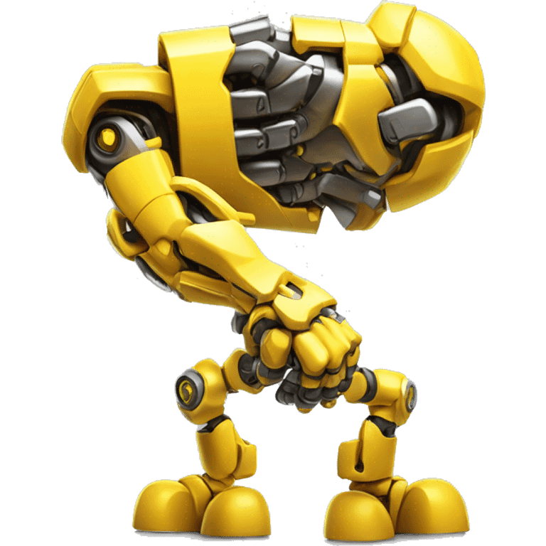 Flexing yellow mechanical cyborg bicep with shocks attached to arm emoji