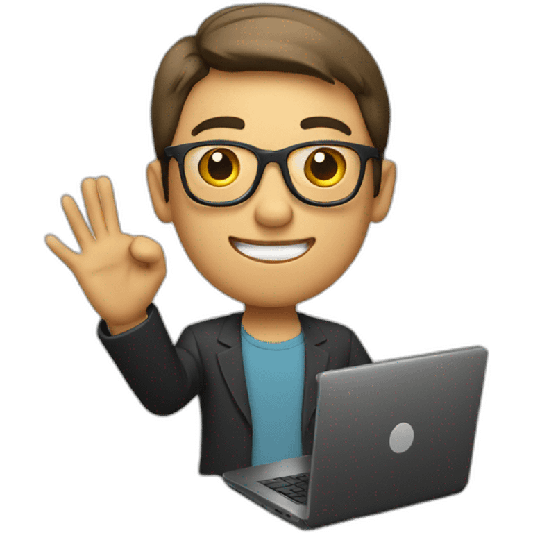 man wearing glasses and holding a computer in his right hand and signaling OK with his left hand emoji