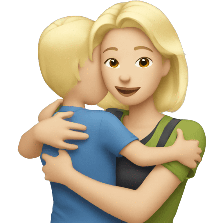 blonde woman hugging child emoji