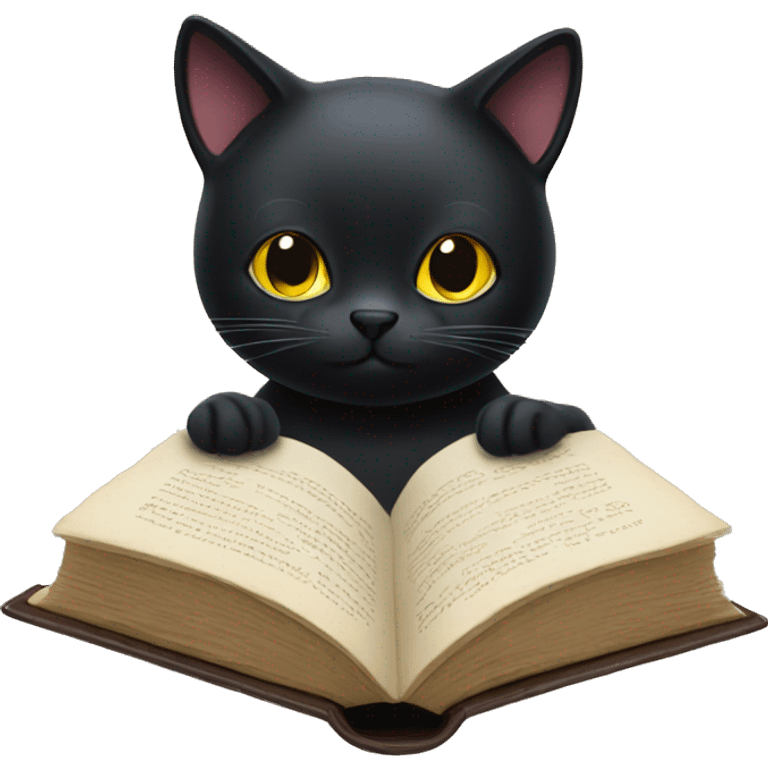 A black cat reading a book emoji