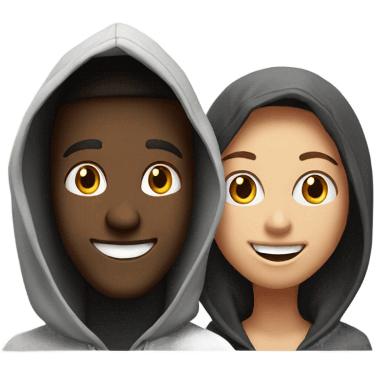 hooded man and  girl sharing a laugh emoji