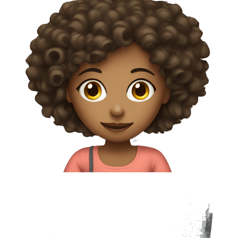 Curly haired brunette girl working from bed on laptop  emoji