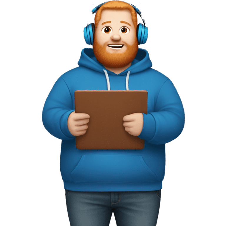 white man ginger beard obese with headphones and blue hoodie emoji