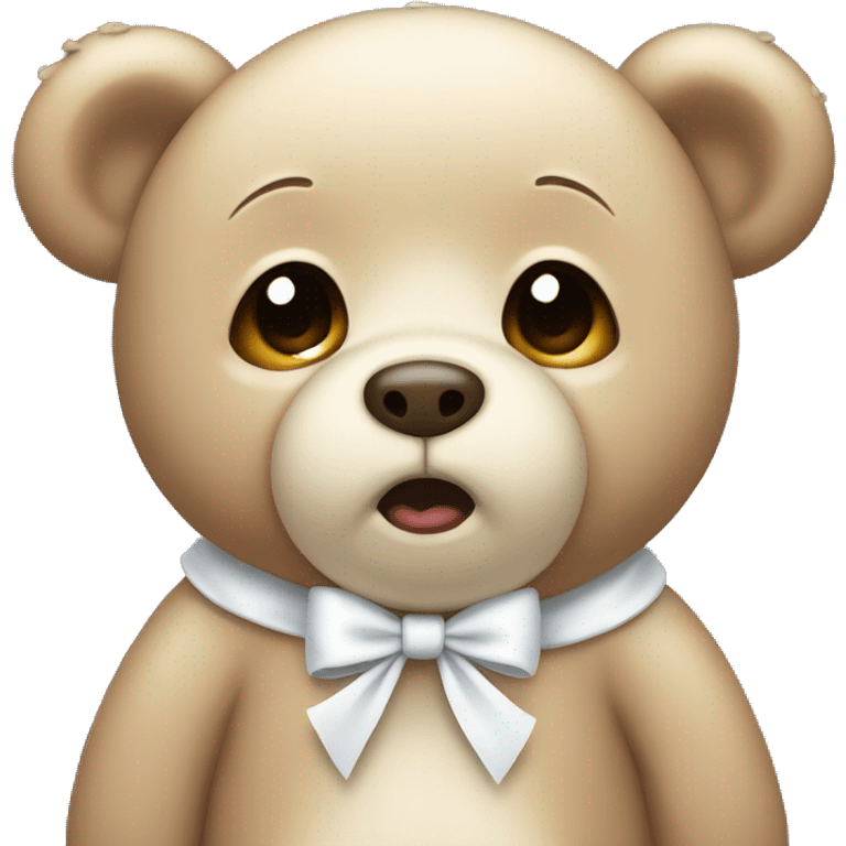 Cute Crying teddy bear wearing white bow with tears in eyes  emoji