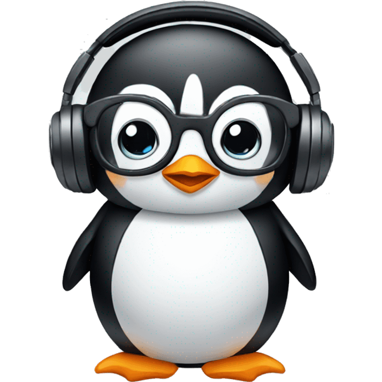 A cute penguin with glasses and a headset  emoji