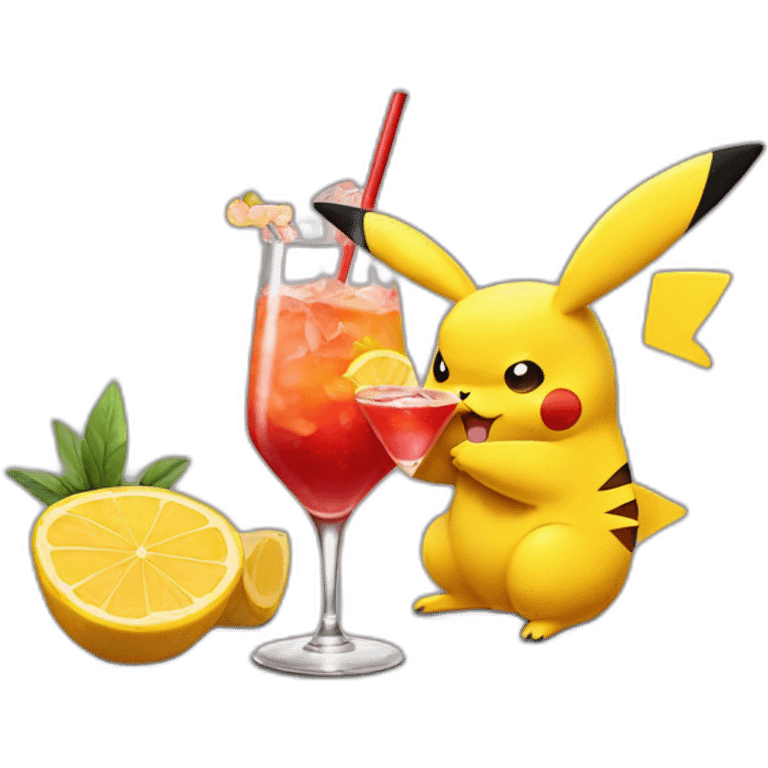 Pikachu drinking cocktail emoji