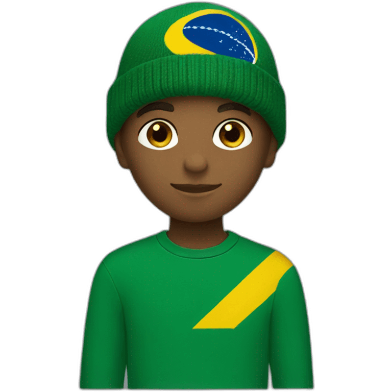 Black boy using lacoste beanie with brazil flag emoji