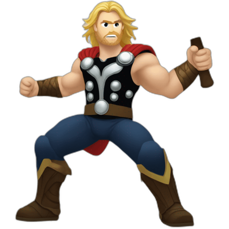 Thor, Full Body view, thunder around his head, flying with his hammer in his hand emoji