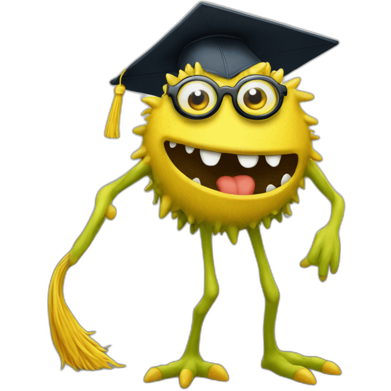 yellow monster with glasses and with mortarboard on its head emoji