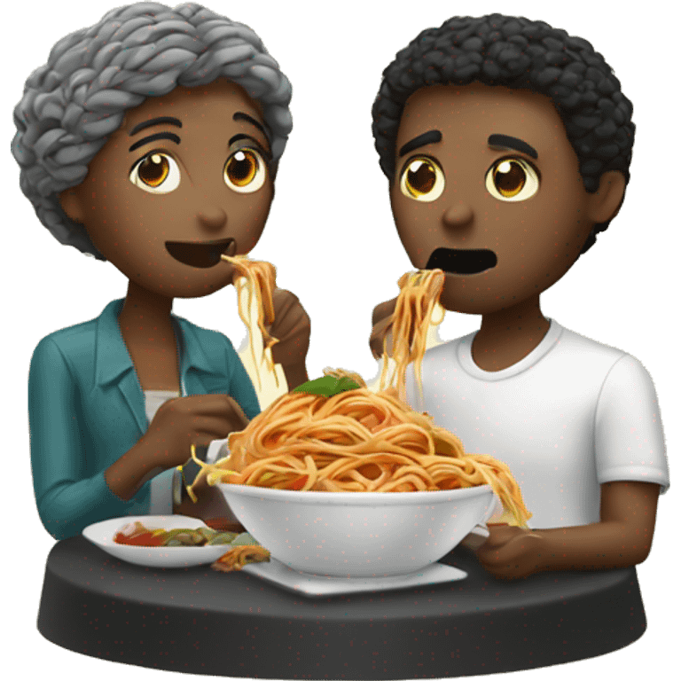 Black and white couple eating spaghetti  emoji